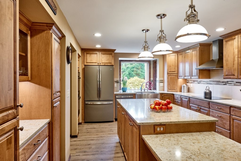 pendant lights over double islands in kitchen 