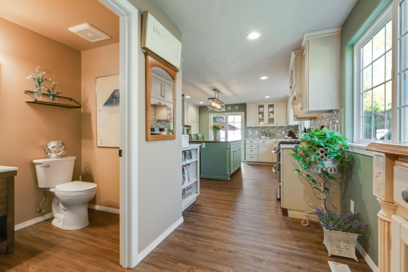 View of bath in relation to kitchen