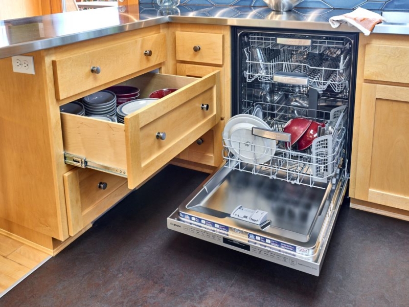 A drawer for dishes makes unloading the dishwasher a cinch
