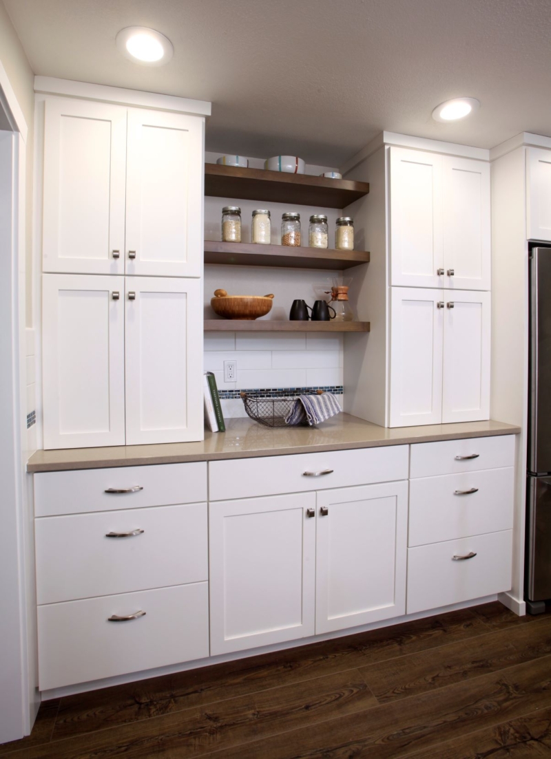 The redesigned kitchen includes plenty of storage space.