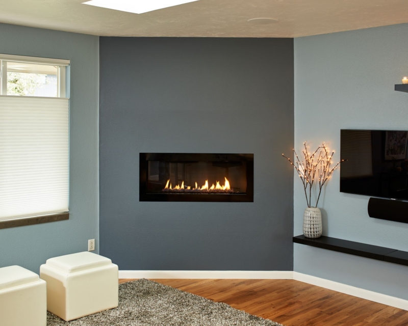Contemporary gas fireplace in living room Cozy fireplace in living room