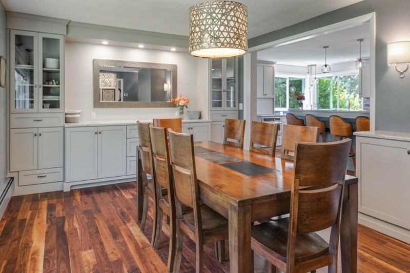 Built in custom hutch in this dining room coordinating with the adjacent kitchen cabinetry Built in custom hutch in this dining room coordinating with the adjacent kitchen cabinetry