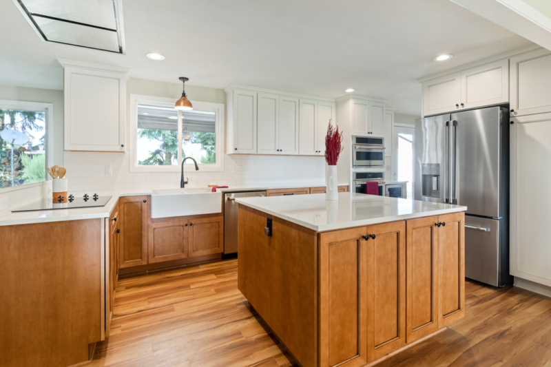 Large center island with generous countertop workspace