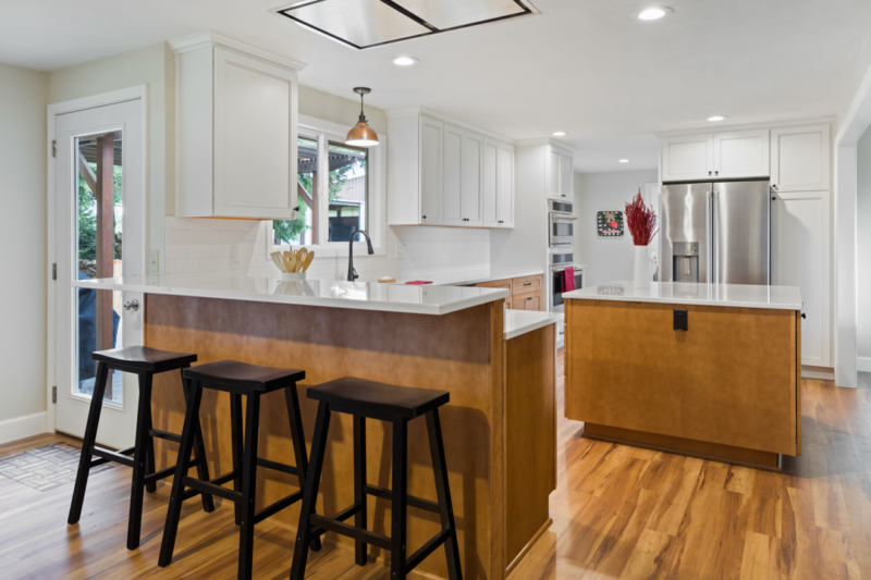 Peninsula countertop provides nice bar seating space.