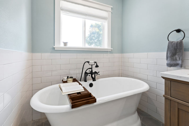 Free Standing tub-Classic farmhouse tub filler-Primary bath addition-Powell Construction-Corvallis OR Free Standing Tub in primary bath addition by Powell Construction