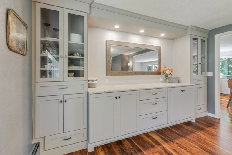 Built-in dining room hutch in the interior remodel by Powell Construction. Built-in dining room hutch in the interior remodel by Powell Construction.