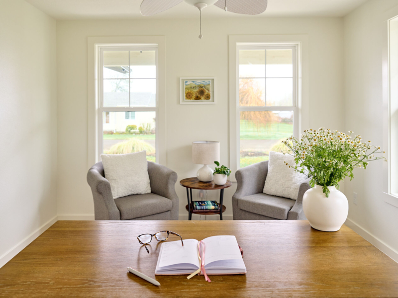 Cozy seating space in this office remodel Interior Exterior Remodel by Powell Construction in Corvallis