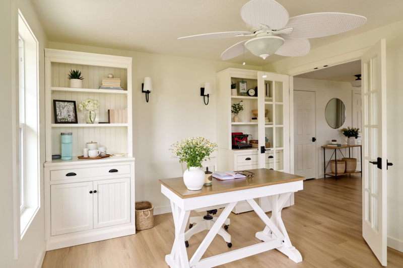 Bright and open concept makes this office a refreshing and peaceful space. Front Room Remodeled and Designed by Powell Construction in Corvallis