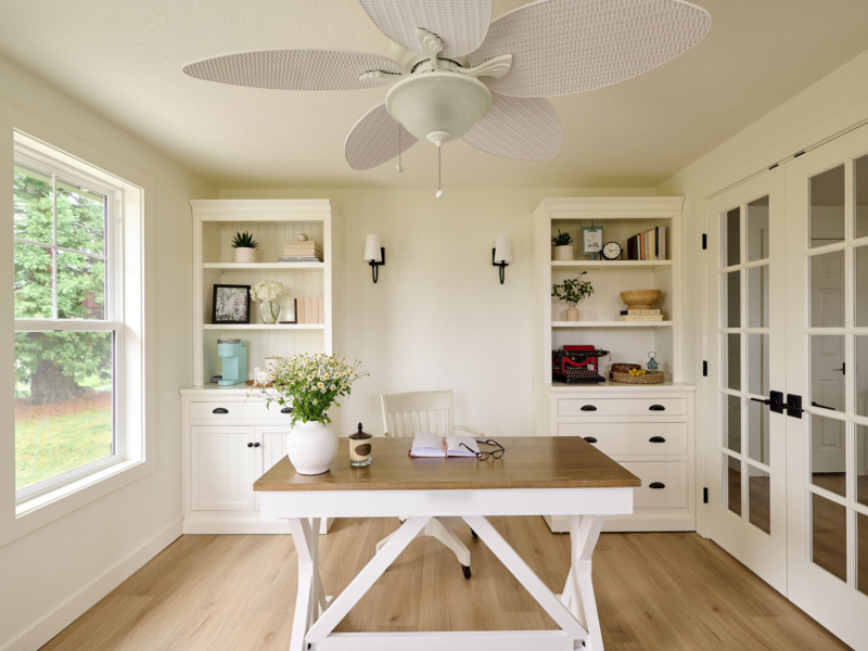 A freestanding desk allows for various placement options. Front Room Remodeled and Designed by Powell Construction in Corvallis