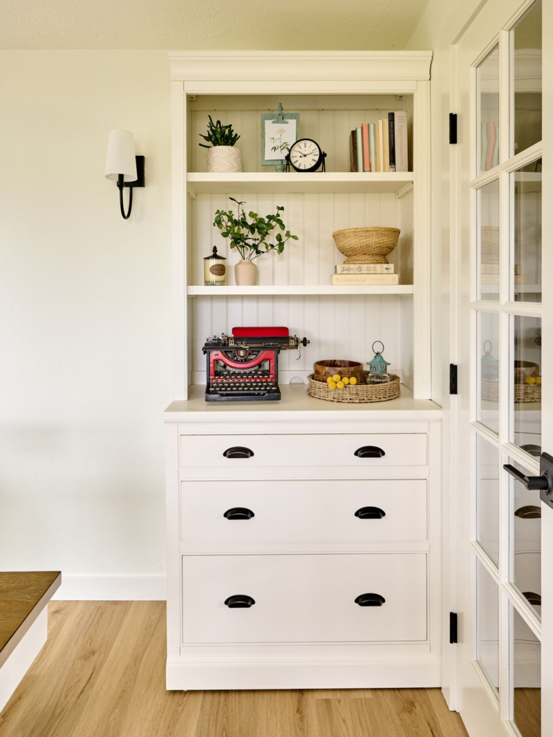 Bookcase that offers room for storage and display Built-in bookcase provides storage and display space