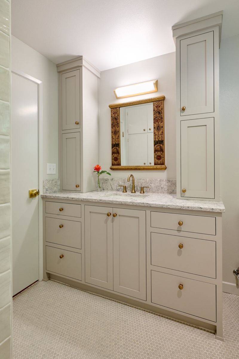 Hall Bath remodel is mid-century meets modern in this remodel by Powell Construction