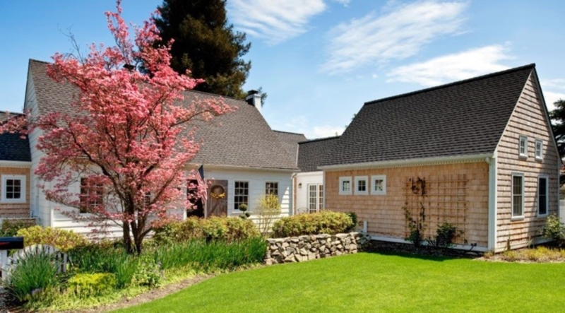 Cape Cod Addition exterior view Contemporary kitchen with modern fixtures