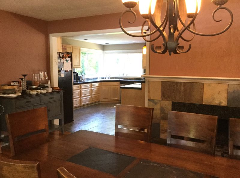 Dining room before remodel, where an efficient, built-in hutch and buffet surface was added.