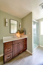 Guest Bath Addition with cherry vanity by Powell Construction of Corvallis OR