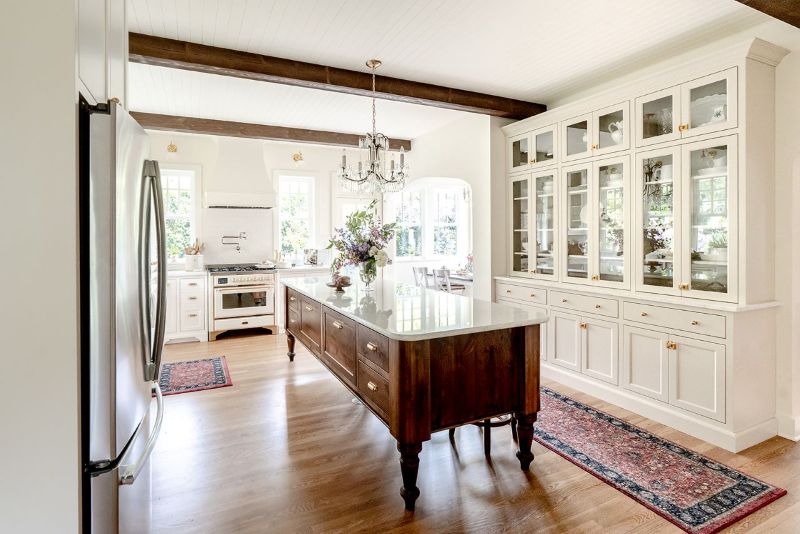 Wood kitchen island inspired by an antique dairy table.