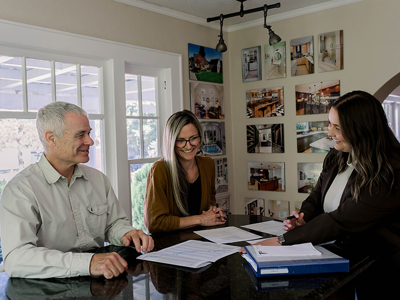 Customer meeting with owner and designer at Powell Construction.