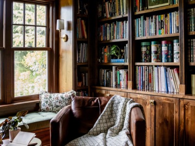 This cozy library is the perfect place to take a moment to charge in the midst of hectic holiday activities.