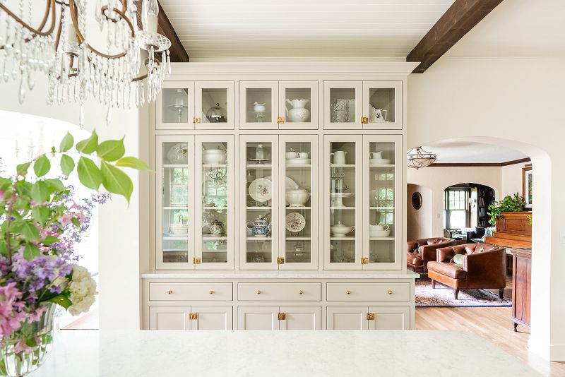 Built-in furniture style hutch in cottage style kitchen
