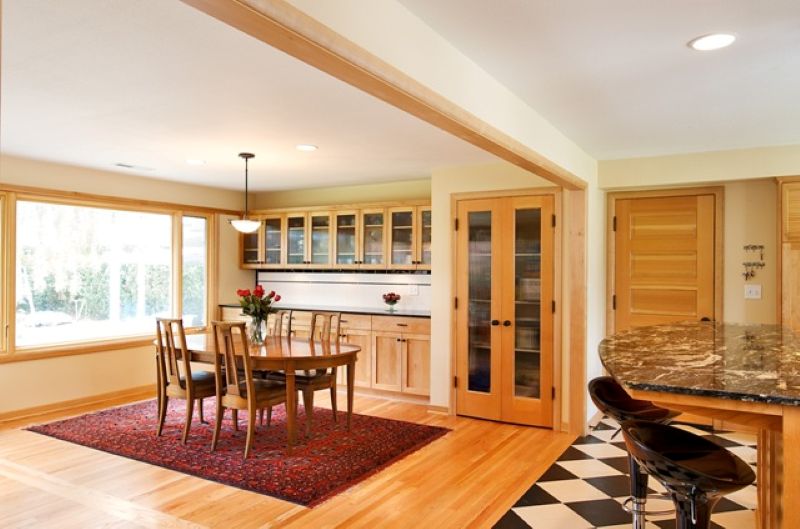 Built in cabinetry in this dining room serves as a hutch and dining buffet.