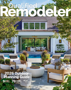 Front cover of Qualified Remodeler magazine, April 2026 issue, which feature our Tradition Southern Farmhouse project.