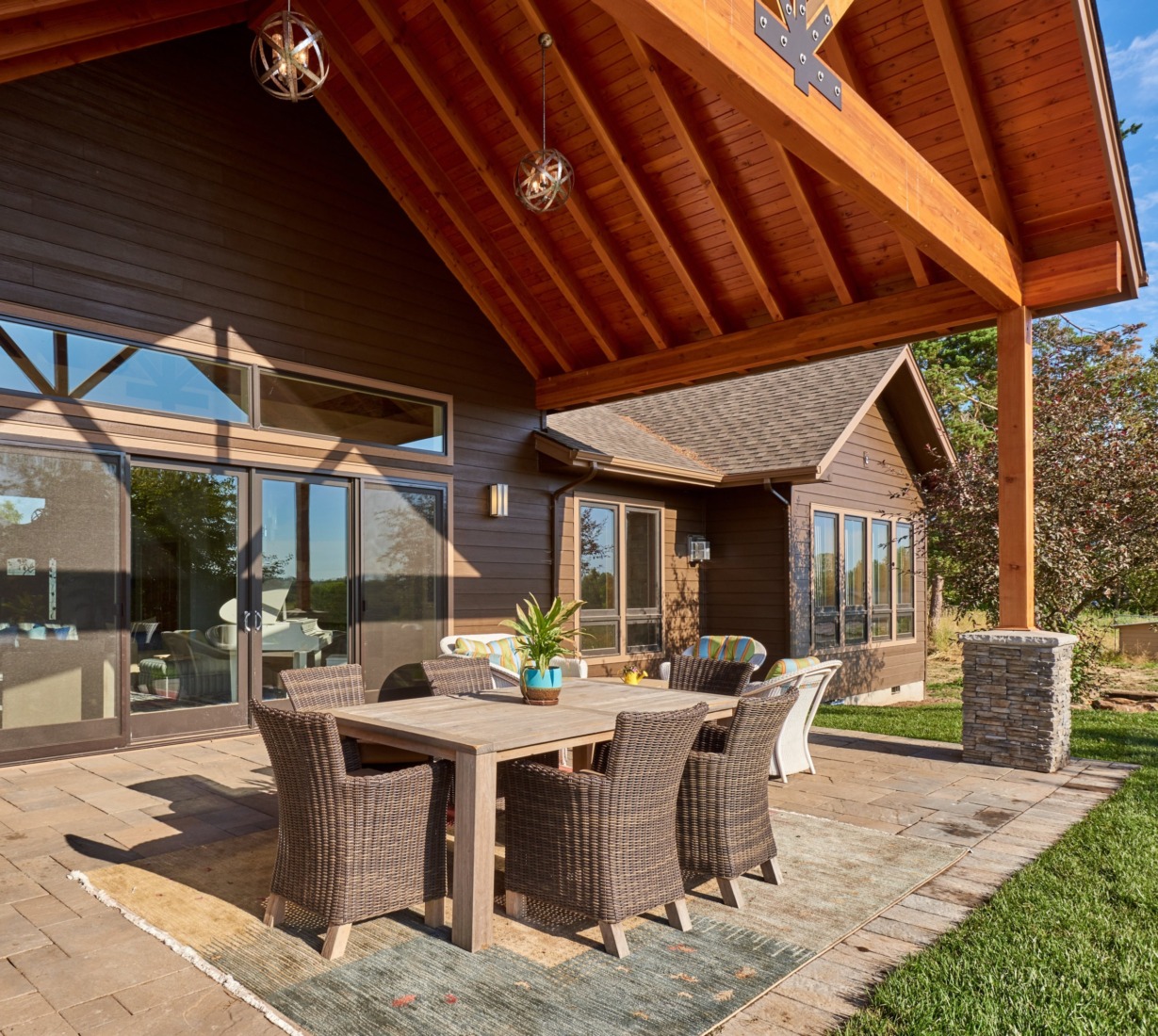 Beautiful covered porch with timber beams
